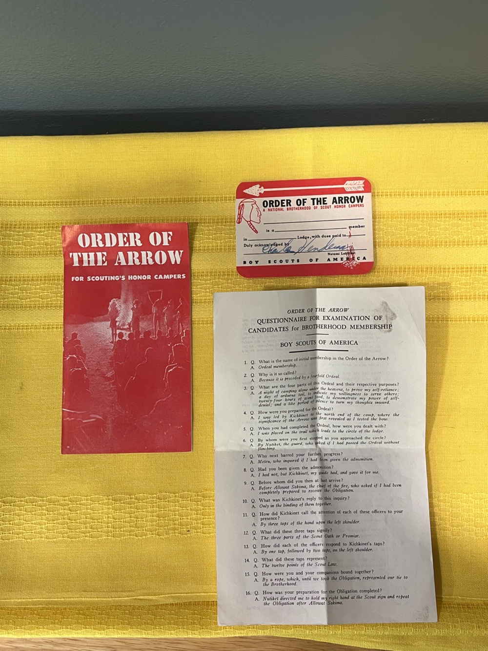 Vintage 1961 Boy Scouts of America - Order of the Arrow - 3pc Memorabilia Lot